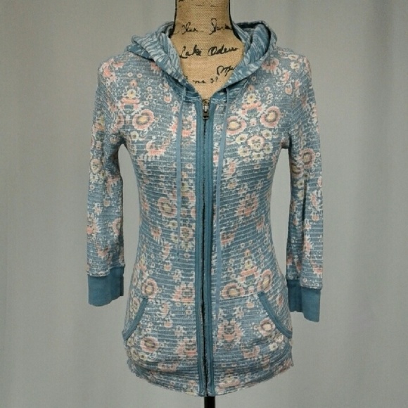 Free People Sweaters - Free People waffle knit floral zip up hoodie L